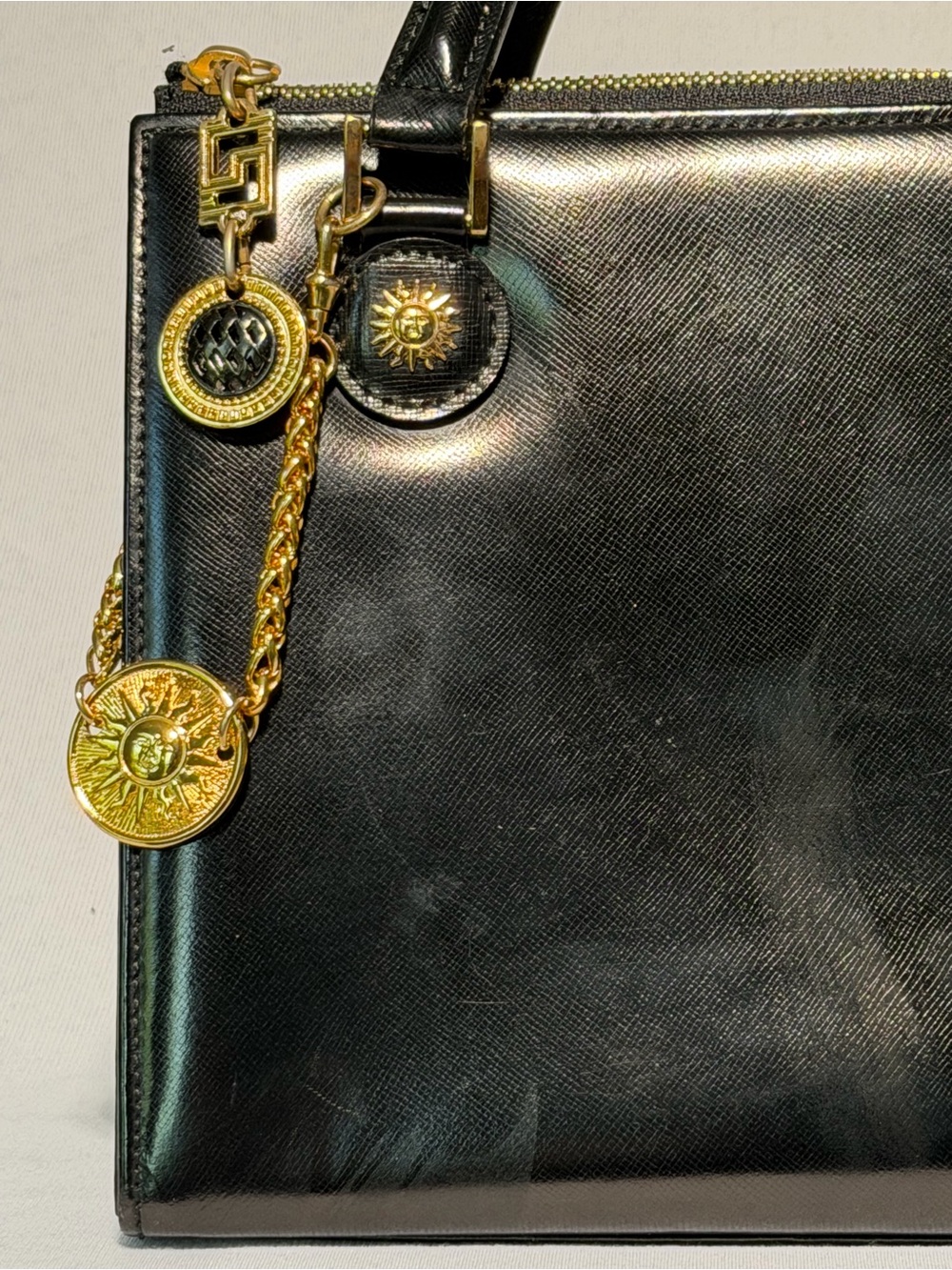 Vintage Gianni Versace Black Leather Medusa Sun Charm Bag - Picture 5 of 17